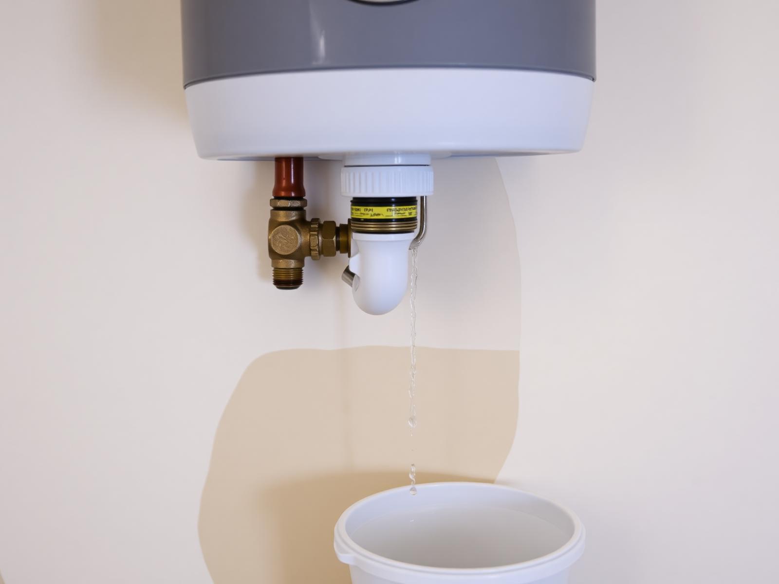 Voda kvapkajúca z poistného ventilu pod nástenným ohrievačom do nádoby