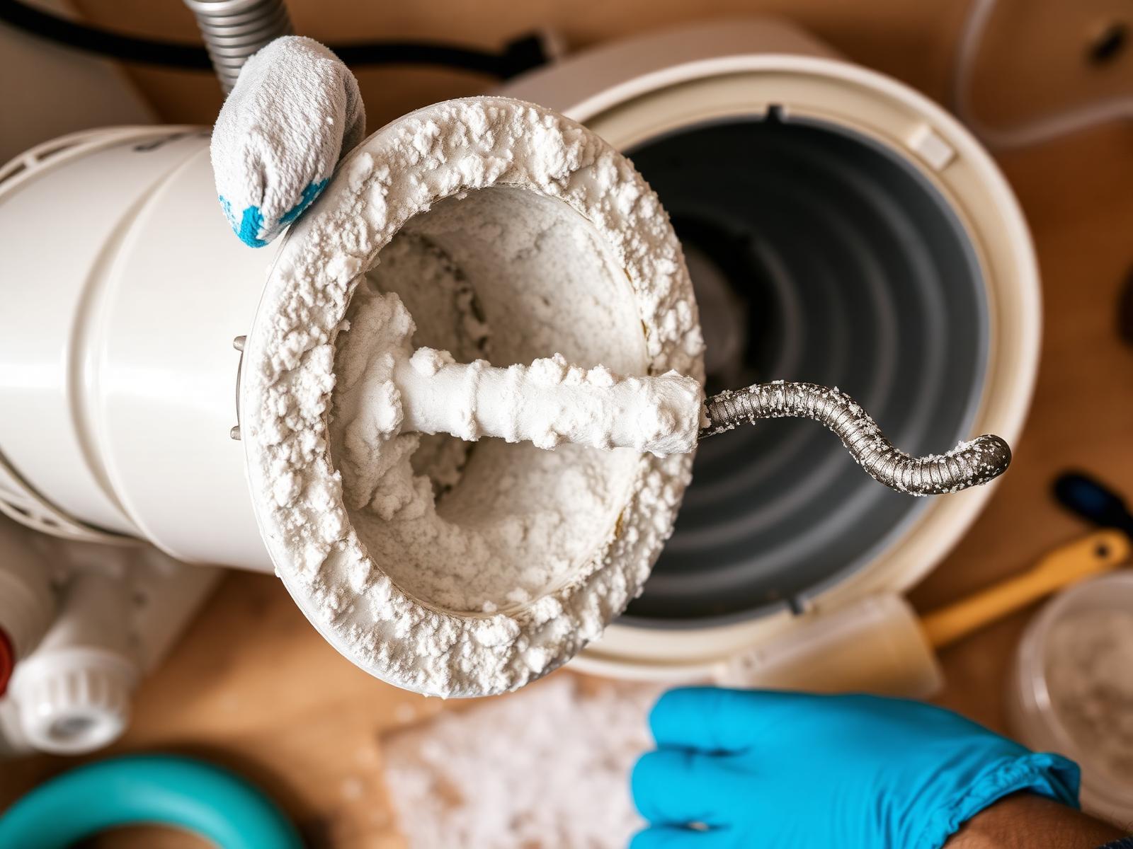 Ohrevné teleso pokryté hrubou vrstvou vodného kameňa počas údržby