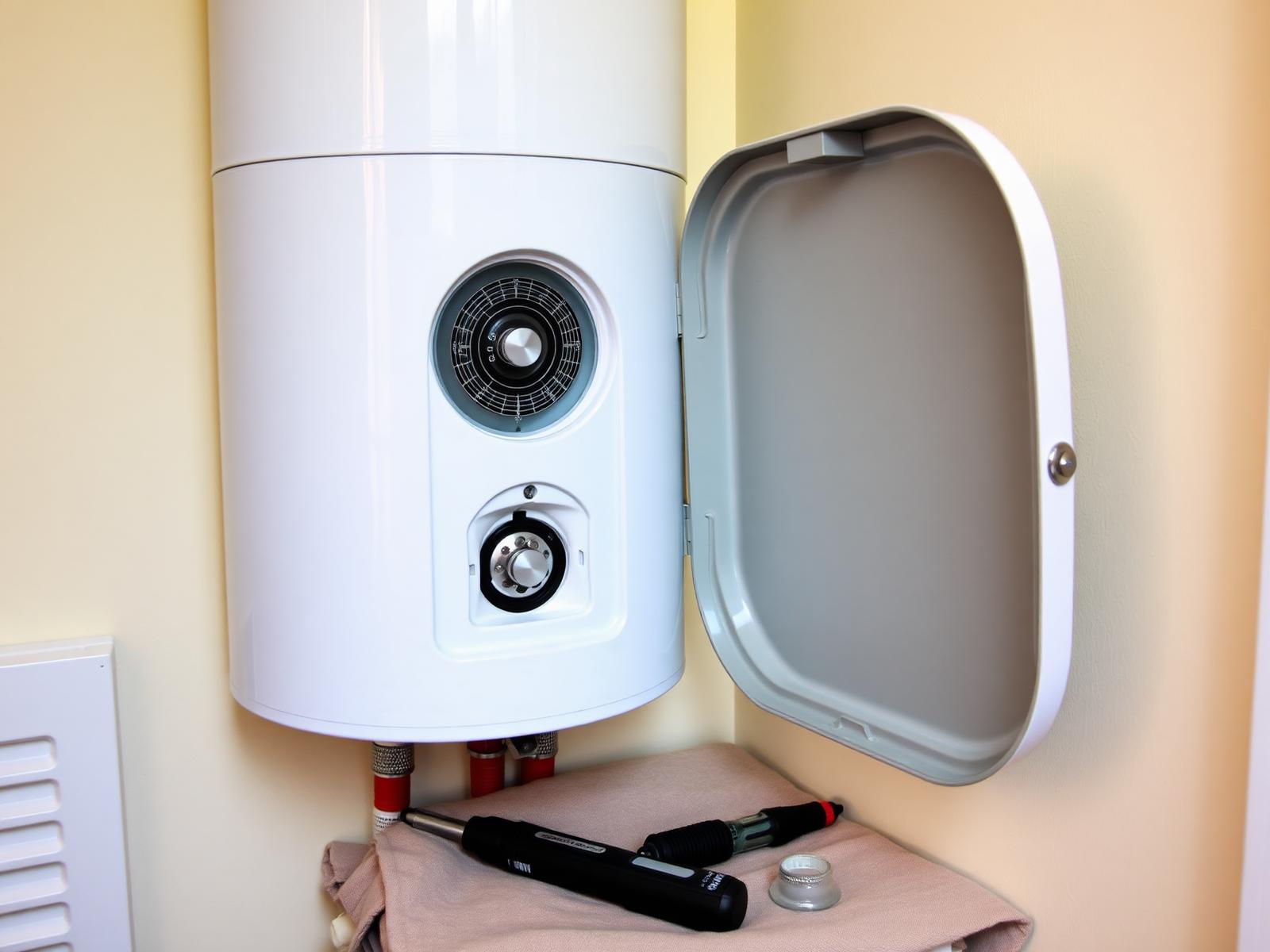 Elektrický zásobníkový ohrievač vody s odňatým spodným krytom a servisným náradím